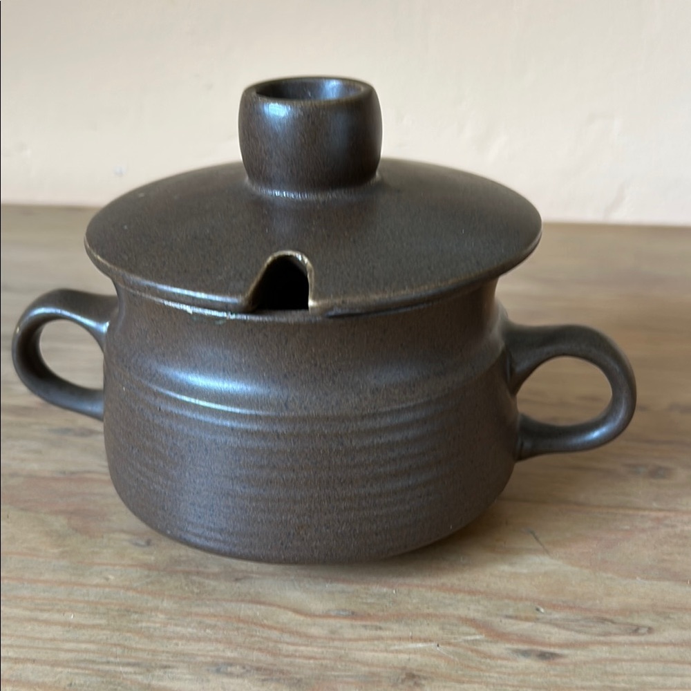 Vintage Langley Denby Sherwood Brown Stoneware Sugar Bowl Made in England MCM
